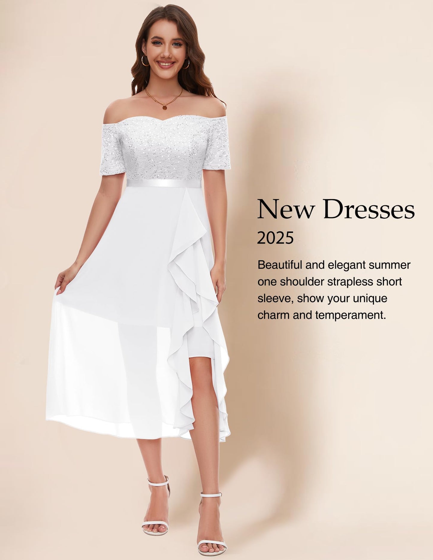Berylove Abendkleid Damen Lang Glitzer Kleid Cocktailkleid Elegant für Hochzeit Off Shoulder Kleid Ballkleid