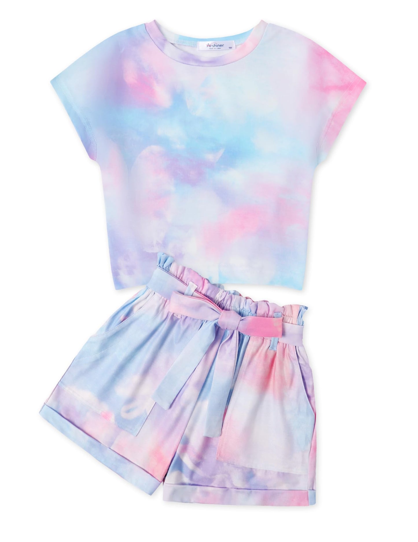 Arshiner Mädchen Tshirt mit Shorts Set Sommer Kinder Bekleidungssets Freizeit Mode überschnittenen Schultern Shirts Zweiteiliges Kleidung Sets für Mädchen 6-14 Jahre