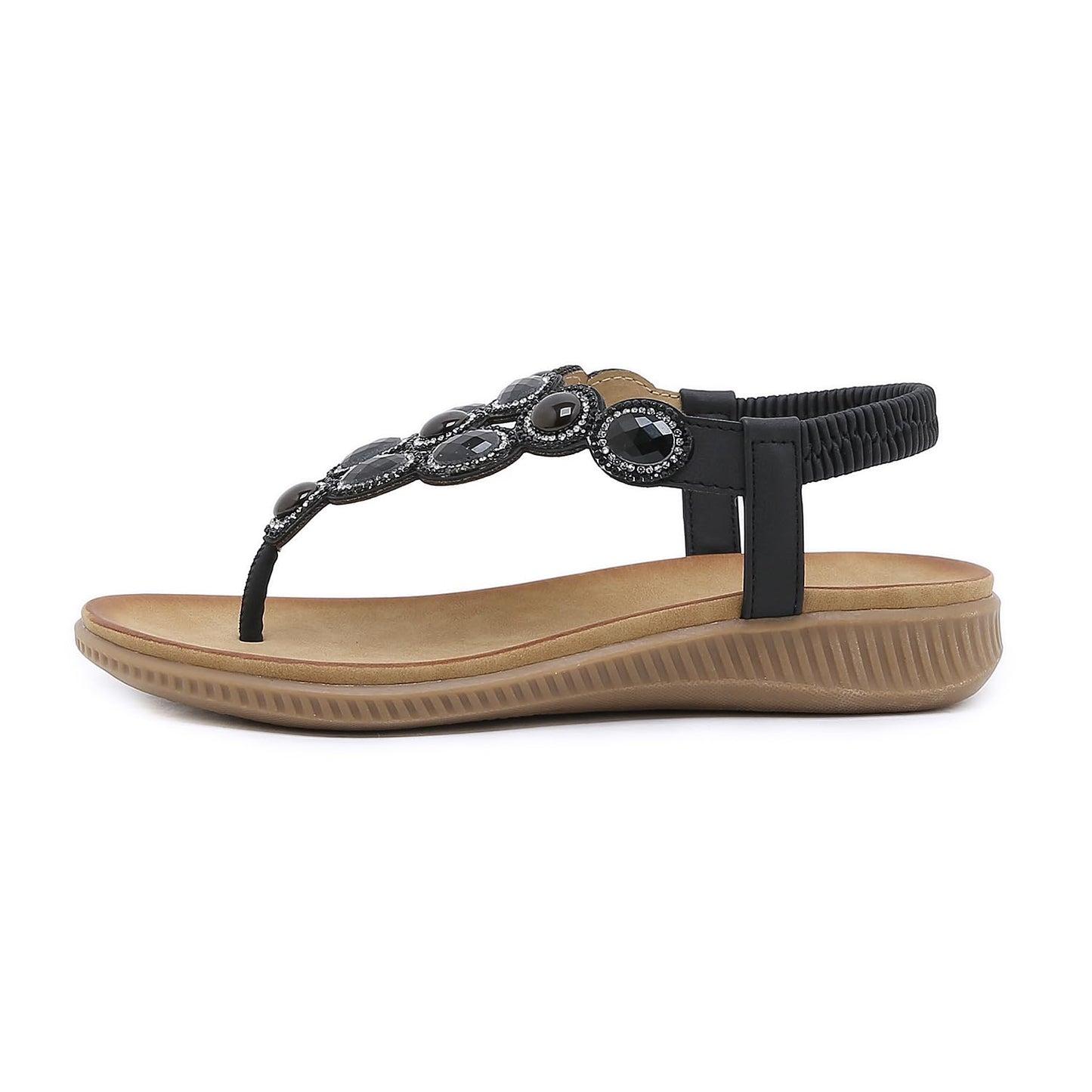 Meik Mangni Damen Sandalen Sommer Bohemian Flache Zehentrenner Strass Sandaletten Strand Schuhe Plattform Flip Flops Gr.36-42