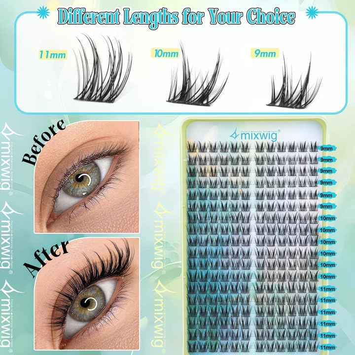 Wimpern Extensions Set Künstliche Wimpern Natürliche DIY Wimpernverlängerung Cluster Wimpern 16MM Individuelle Lashes Kit 40D Nerz Wimpern Fluffy mit Lash Bond und Seal Lash Tweezers