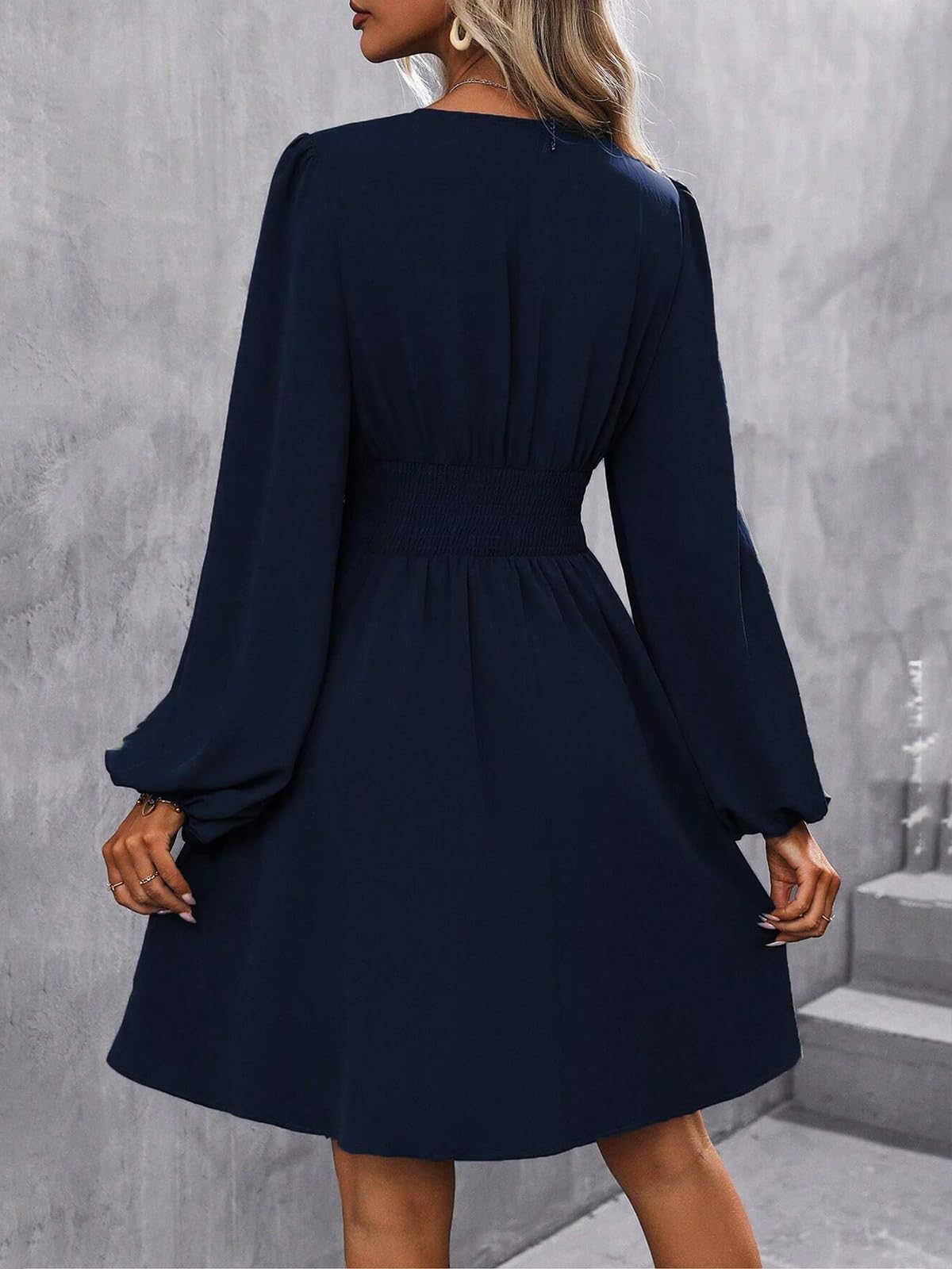 LIAMERHE Damen Elegant Kleid Langarm/Kurze Ärmel V-Ausschnitt Casual Kleider A-Linie Blumenmuster Minikleid Freizeitkleider Sommer Herbst Winter Laternenärmeln Kleid Partykleid