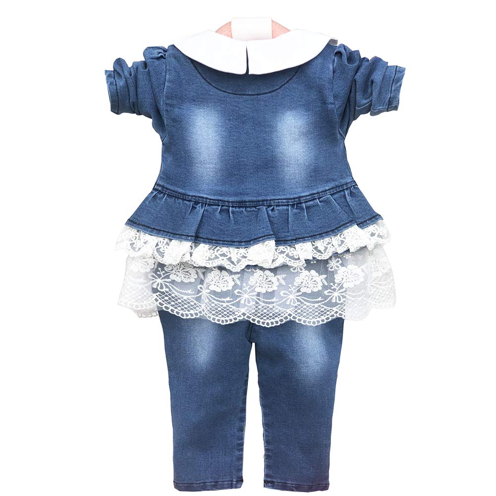 YYA 6M-4J Baby Mädchen Jeans 3-teiliger Anzug bestickter Spitzenrock Jeansjacke und Jeans