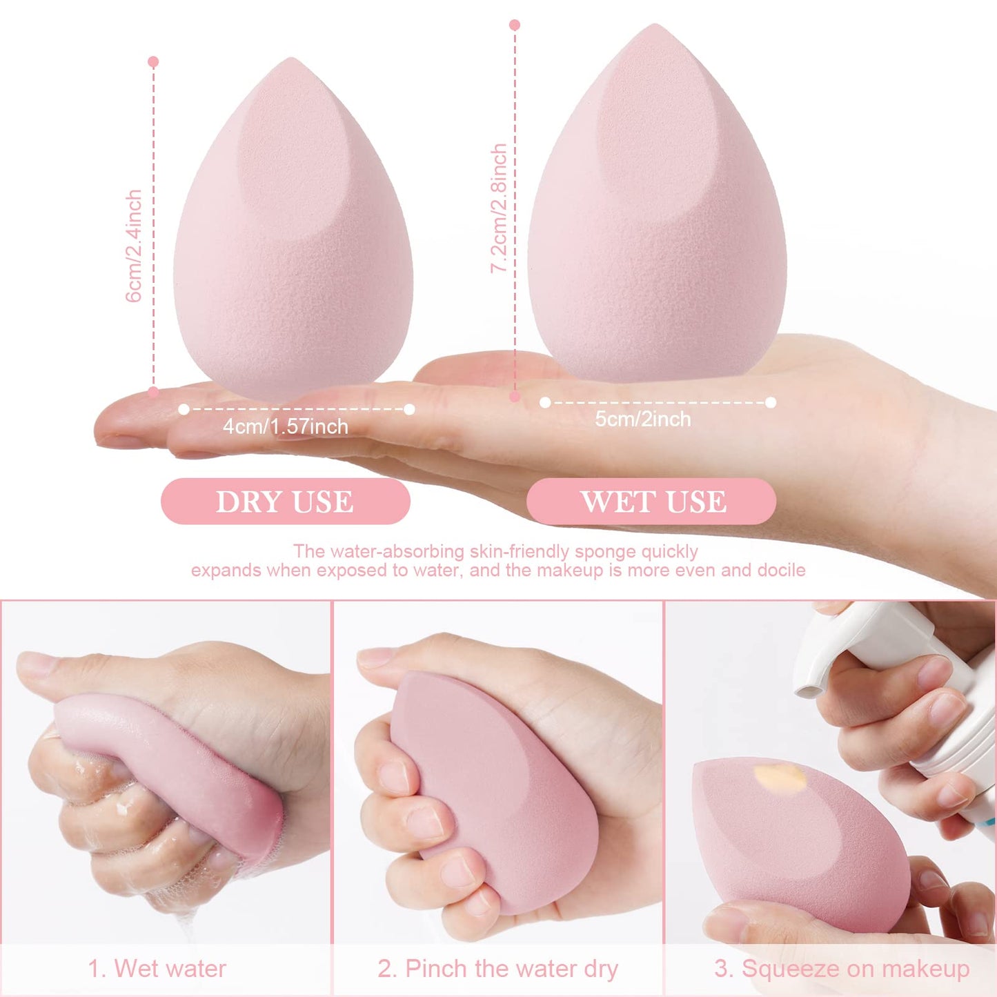 AUAUY 4 PCS Make up Schwamm Set, Foundation Blending Beauty Sponge, Beauty Makeup Schwämme Blender für Flüssigkeit Foundation Puder Sonnenschutz und Creme mit 1 Schwammhalter, 1 Puderquaste
