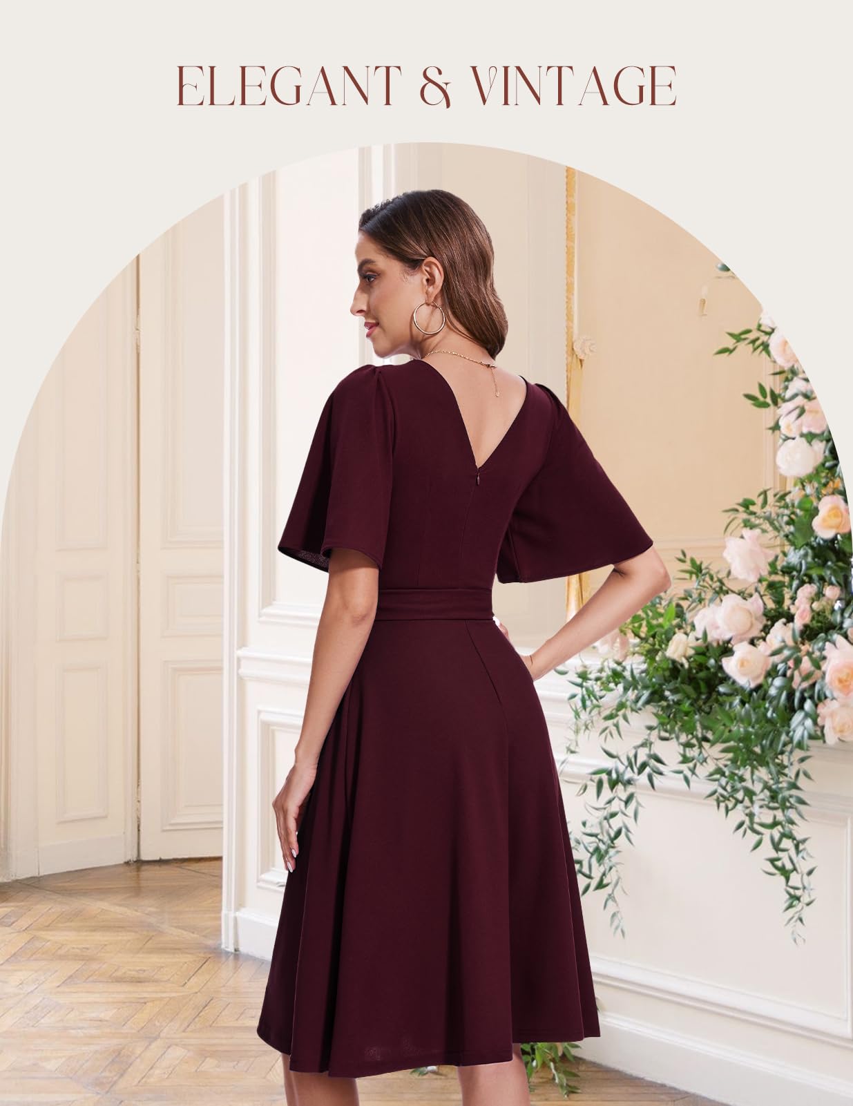 Bbonlinedress Cocktailkleid Damen Kurzarm midilang festlichs Kleid mit Gürtel Abendkleider elegant für Hochzeit Partykleider