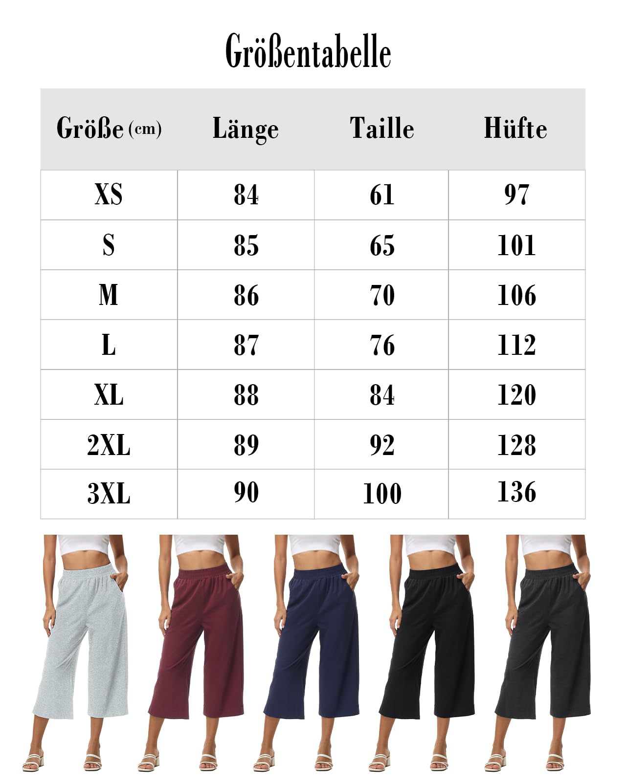 Damen 3/4 Culotte Hose leicht Sommerhose aus Baumwolle Jogginghose mit Taschen