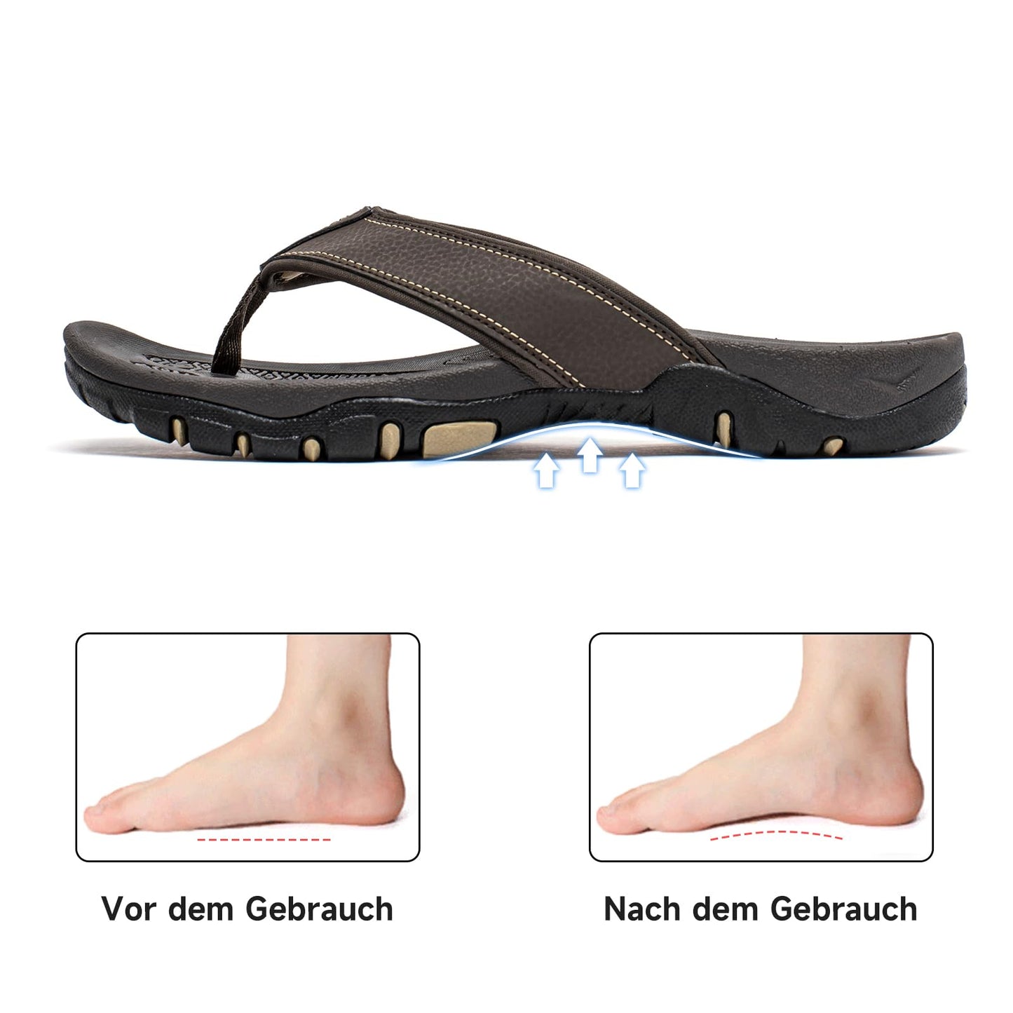 HOBIBEAR Herren Flip Flops Zehentrenner Arch Support Outdoor Sandalen Sommer Beach Surfen Sommerschuhe Rutschfest Hausschuhe Pantoletten