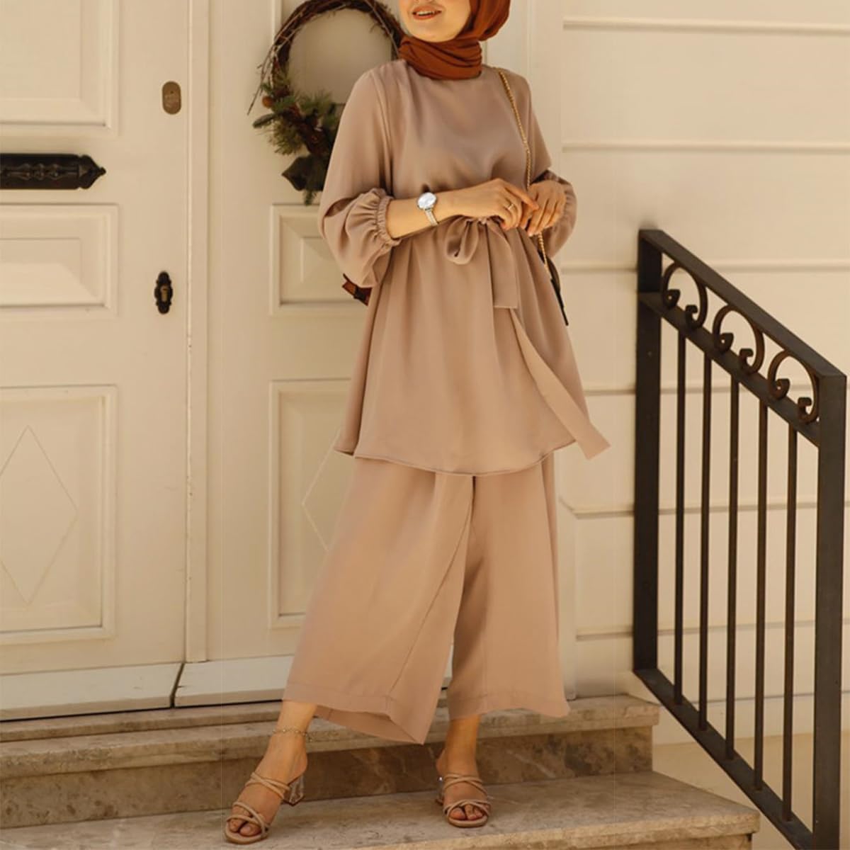 Gebetskleidung Muslim Damen Langarm Top + Lang Hose 2 Teiler Ramadan Outfit