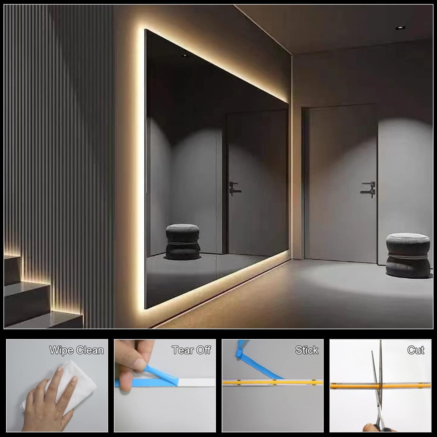 BUNACET COB RGB LED Strip 6M 24V Dimmbar, LED Streifen 3456 LEDs, Leiste Band Stripes Lichtband mit Netzteil RF Fernbedienung & APP Bluetooth für Küche Schlafzimmer Deko