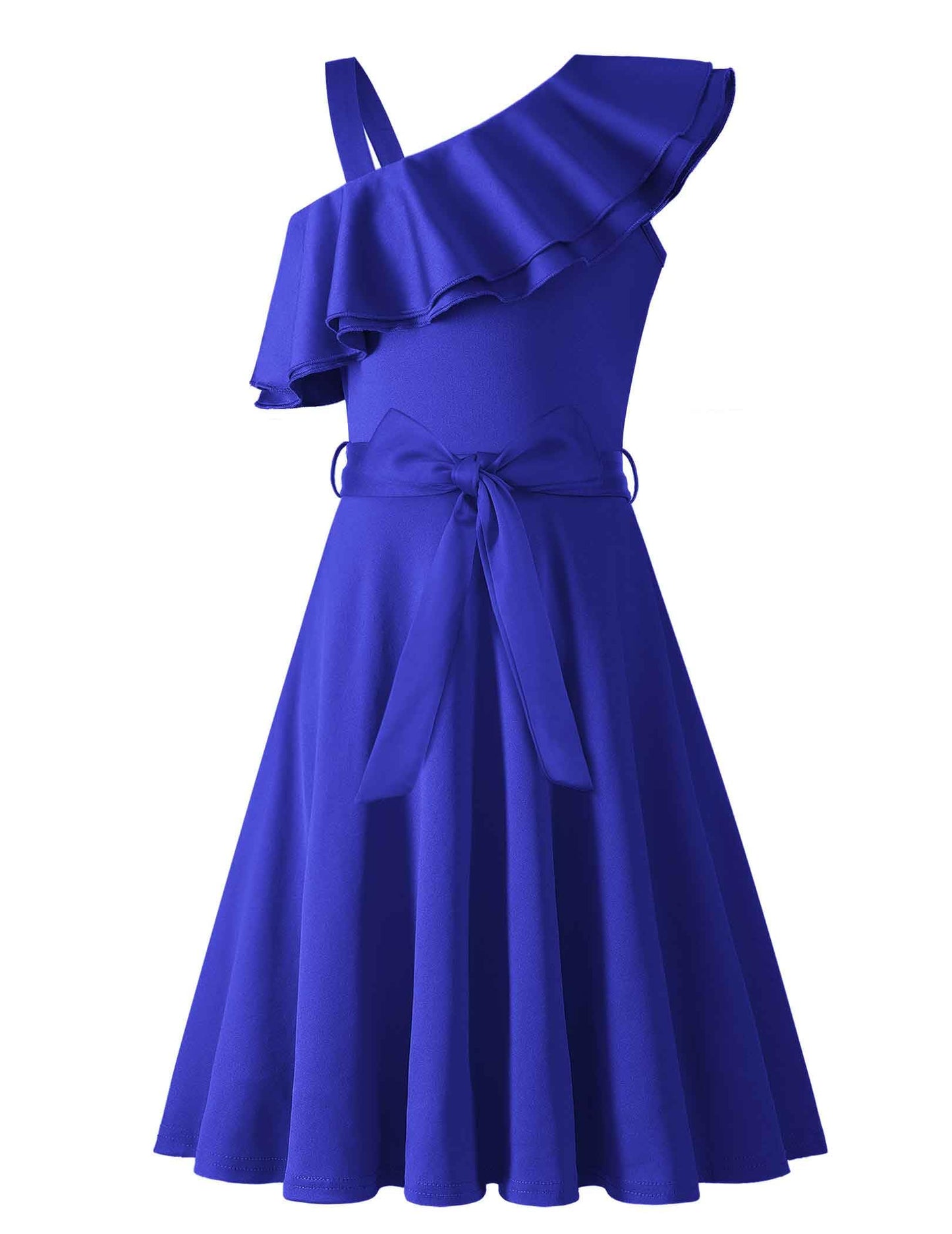 Arshiner Mädchen Kleider Eine-Schulter Kinderkleider Sommer Festliches Kleid Rüschenkragen Elegant Partykleider Swingkleid mit Gürtel ärmelloses Kleid für Mädchen 5-13 Jahre