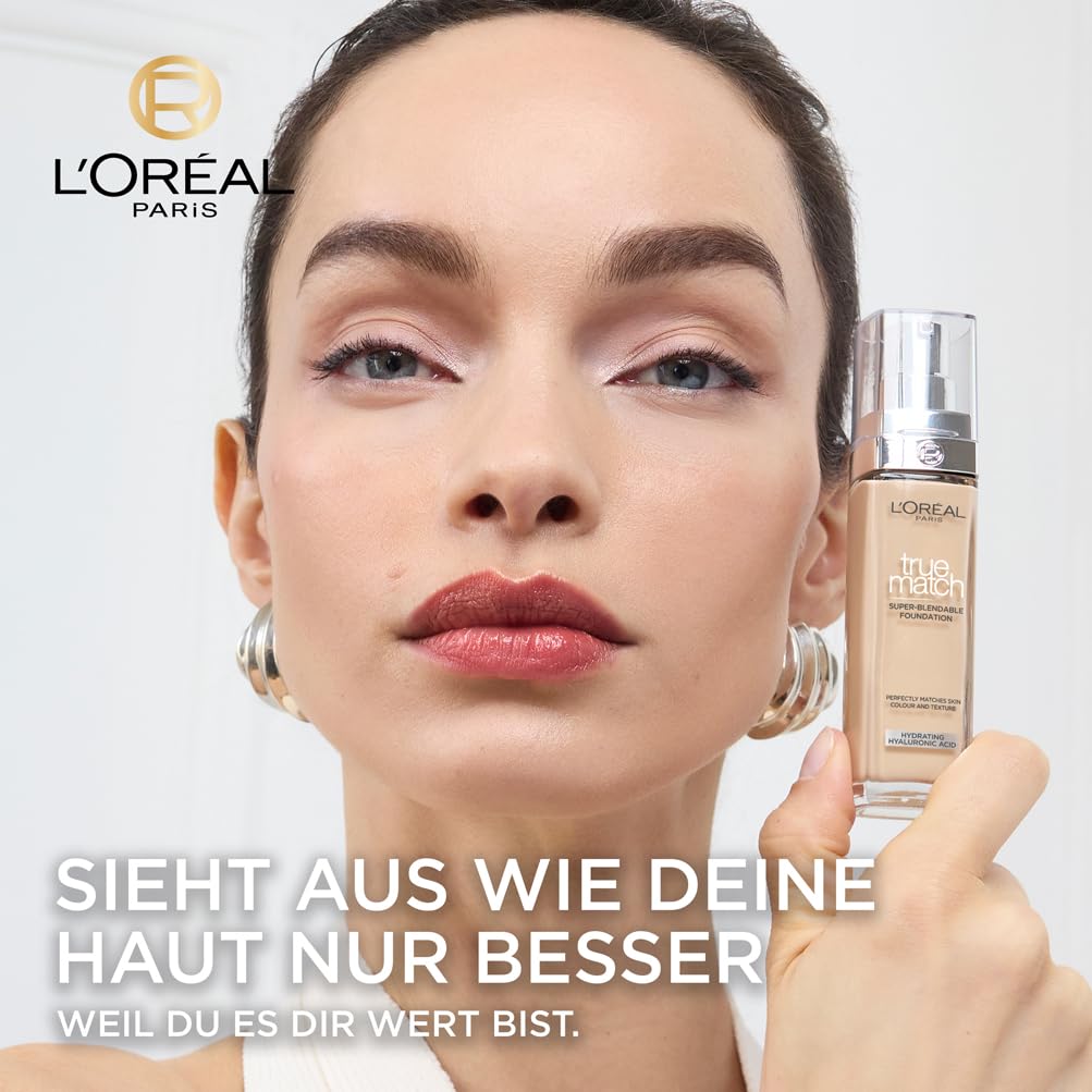 L'Oréal Paris Make up, Flüssige Foundation mit Hyaluron und Aloe Vera, True Match Make-Up, Nr. 5.N Sand, 30 ml