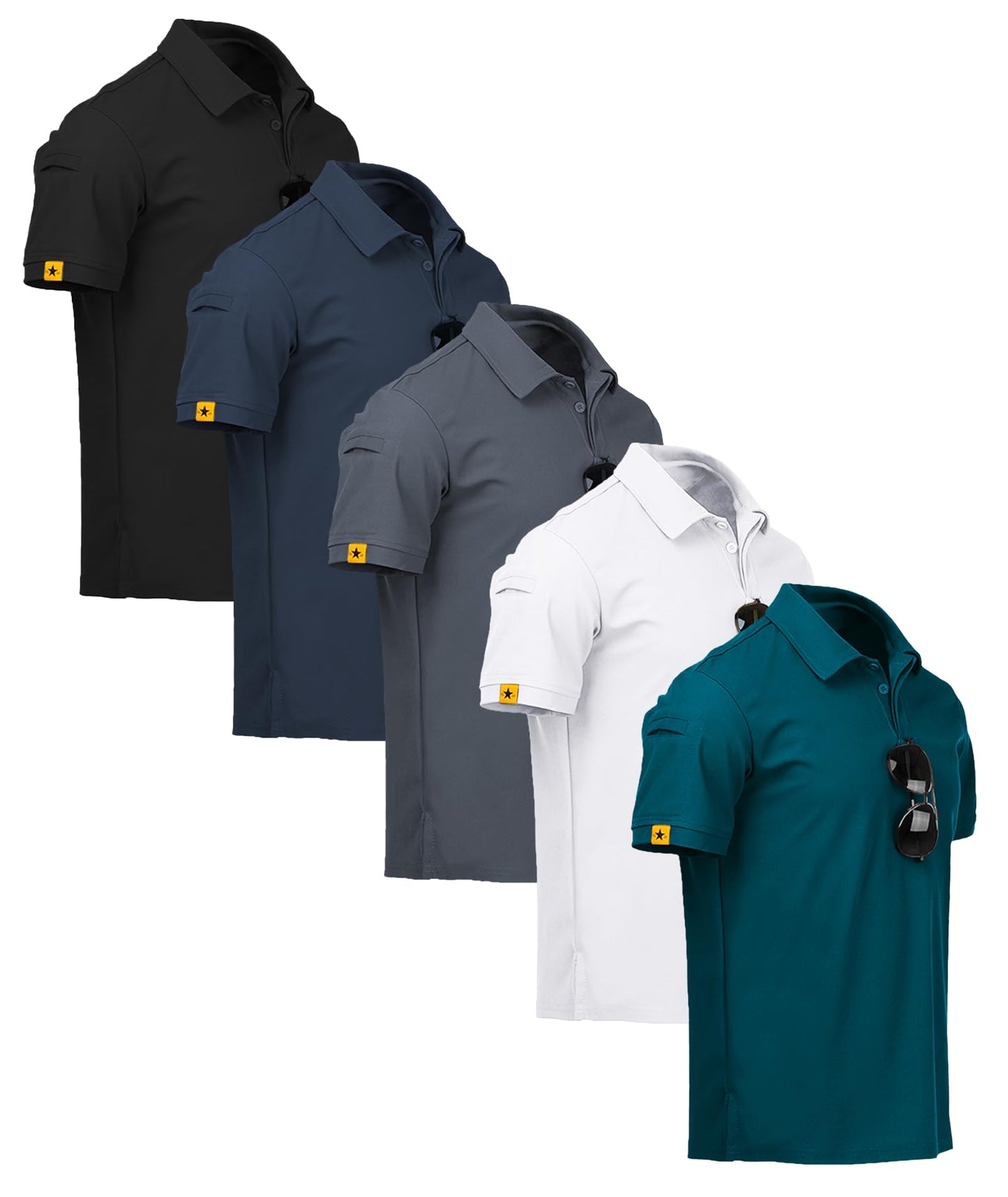 ZITY Pack of 5 Polo Shirts Men's Short Sleeve Quick-Drying Breathable T-Shirt Men Summer Polo Shirt Sports Shirt Regular Fit Golf Polo Shirts for Men