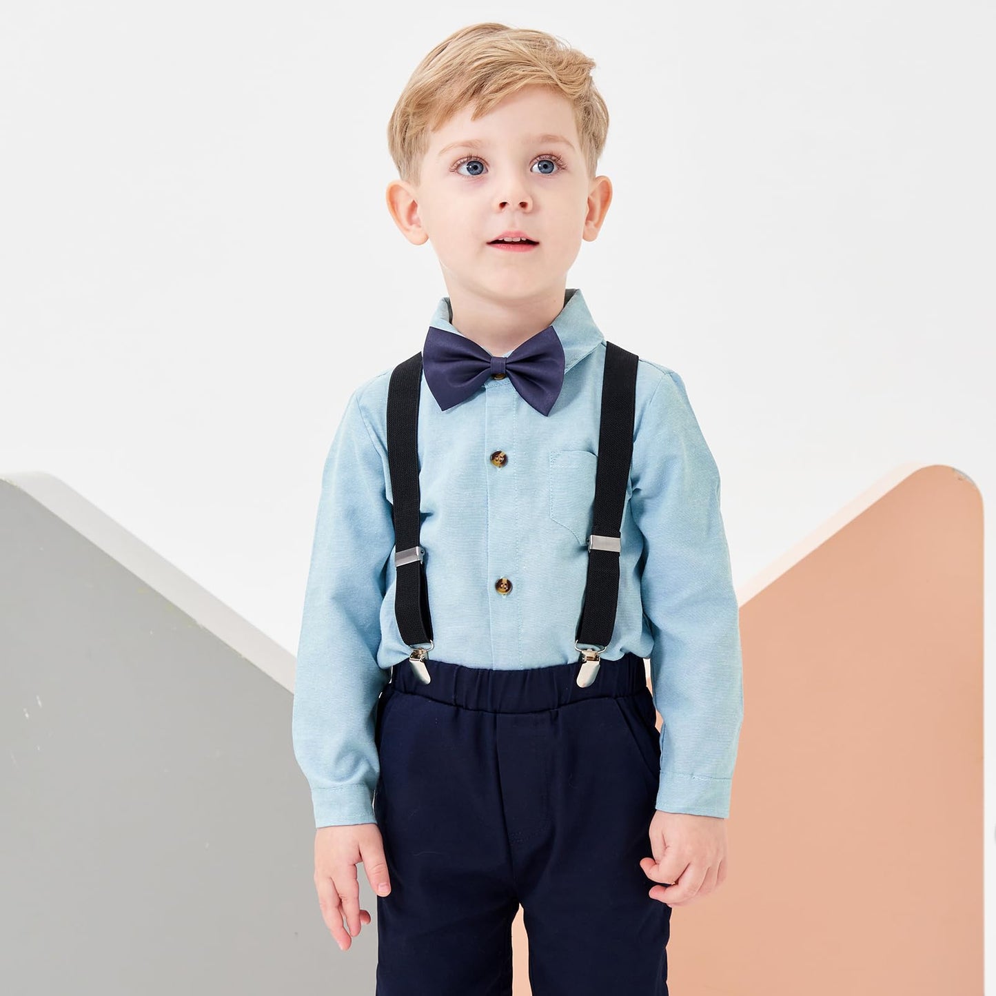Volunboy Baby Jungen Anzug Set Bekleidung Hemd mit Fliege + Hosenträger Hosen Strampler Anzug