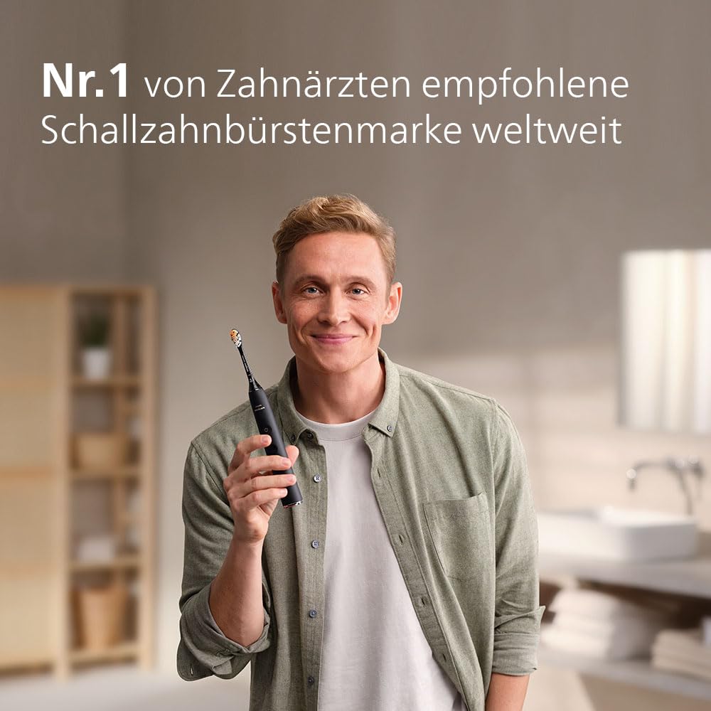Philips Sonicare DiamondClean 9000 elektrische Zahnbürste, Doppelpack,Zahnbürste mit Schalltechnologie inklusive App, Drucksensor,4 Putzmodi,3 Intensitätsstufen, schwarz und roségold, Modell HX9914/61