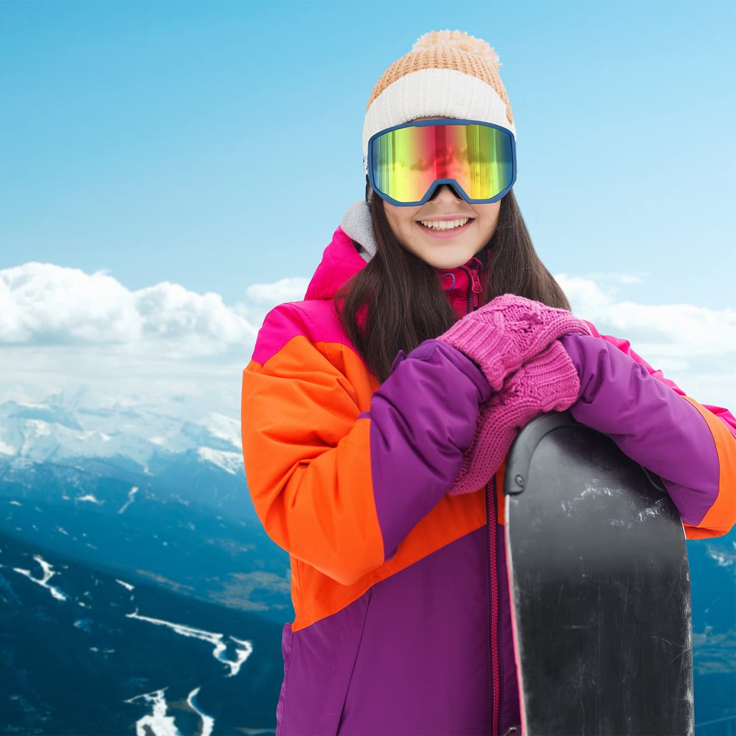 EXP Vision Unisex Ski Goggles, OTG for Men and Women, Snowboard Goggles, Snow Goggles, 100% UV Protection Ski Goggles for Glasses Wearers, Anti-Fog Snowboard Goggles, Ski Goggles