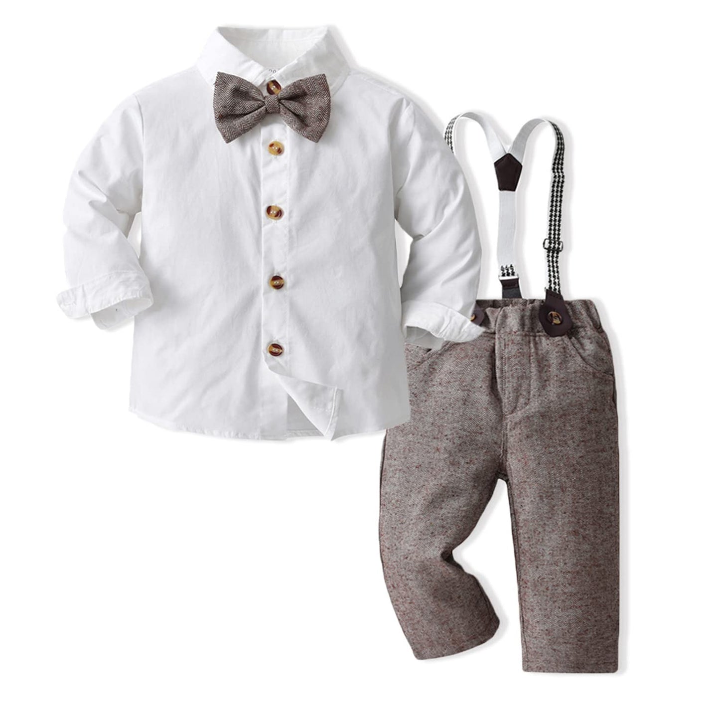 Volunboy Baby Jungen Anzug Set Bekleidung Hemd mit Fliege + Hosenträger Hosen Strampler Anzug