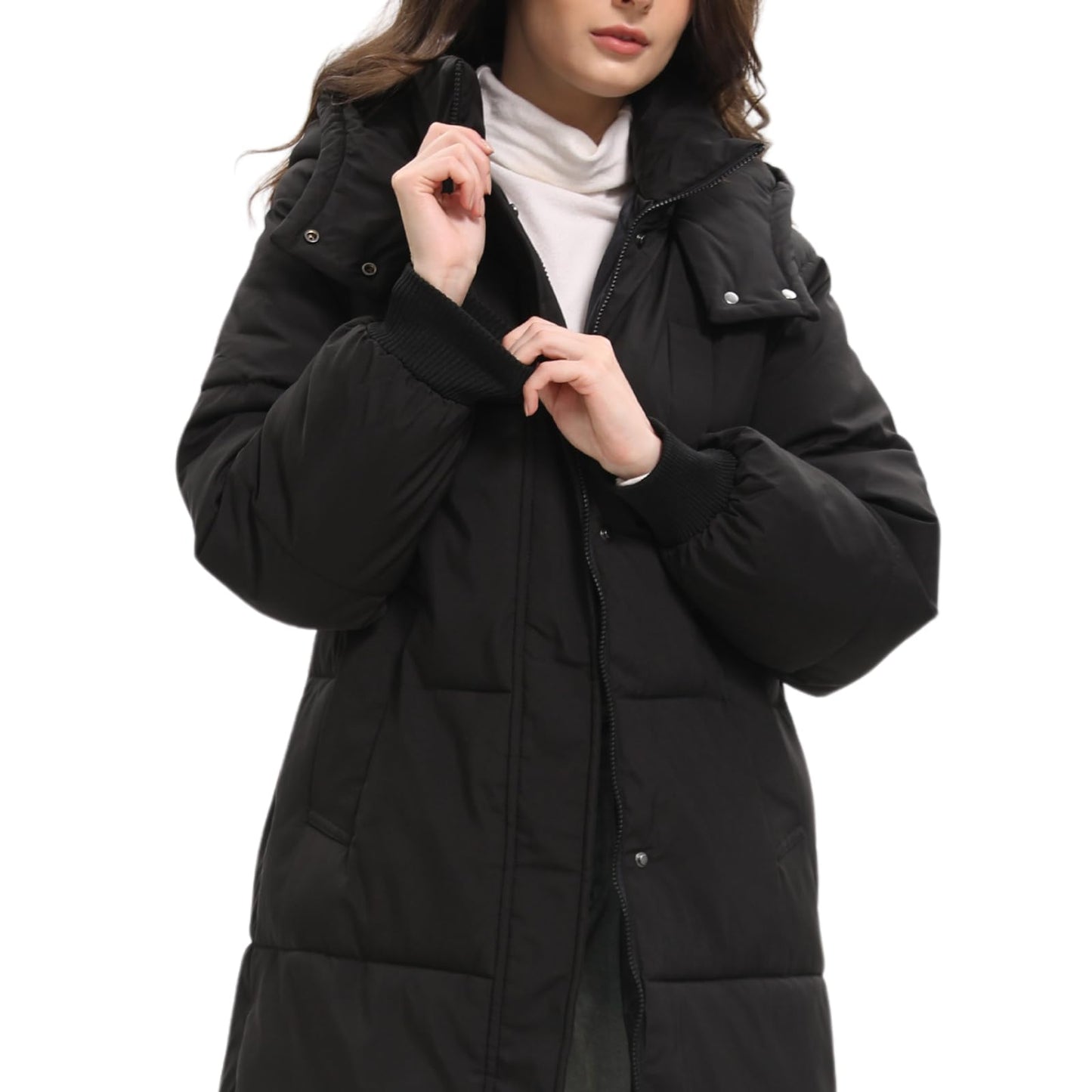 PUFFIT Women's Winter Coat with Hood Warm Waterproof Long Jacket Quilted Coat Female