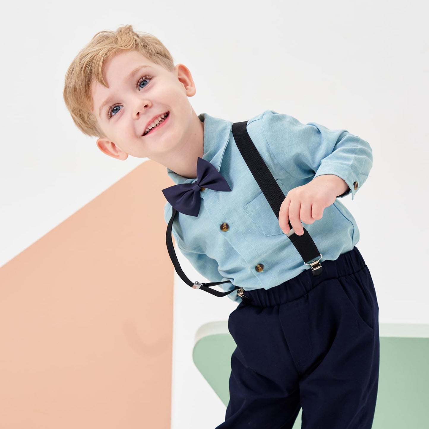 Volunboy Baby Jungen Anzug Set Bekleidung Hemd mit Fliege + Hosenträger Hosen Strampler Anzug