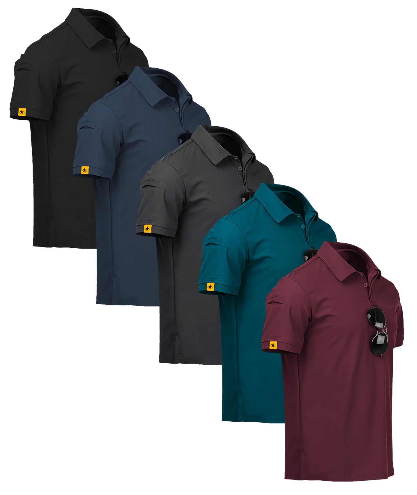 ZITY Pack of 5 Polo Shirts Men's Short Sleeve Quick-Drying Breathable T-Shirt Men Summer Polo Shirt Sports Shirt Regular Fit Golf Polo Shirts for Men