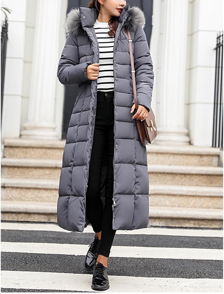 Onsoyours Women's Winter Jacket, Long Down Jacket, Quilted Jacket, Winter Coat, Parka Jacket, Outerwear, Women's Winter Warm Down Coat with Fur Collar