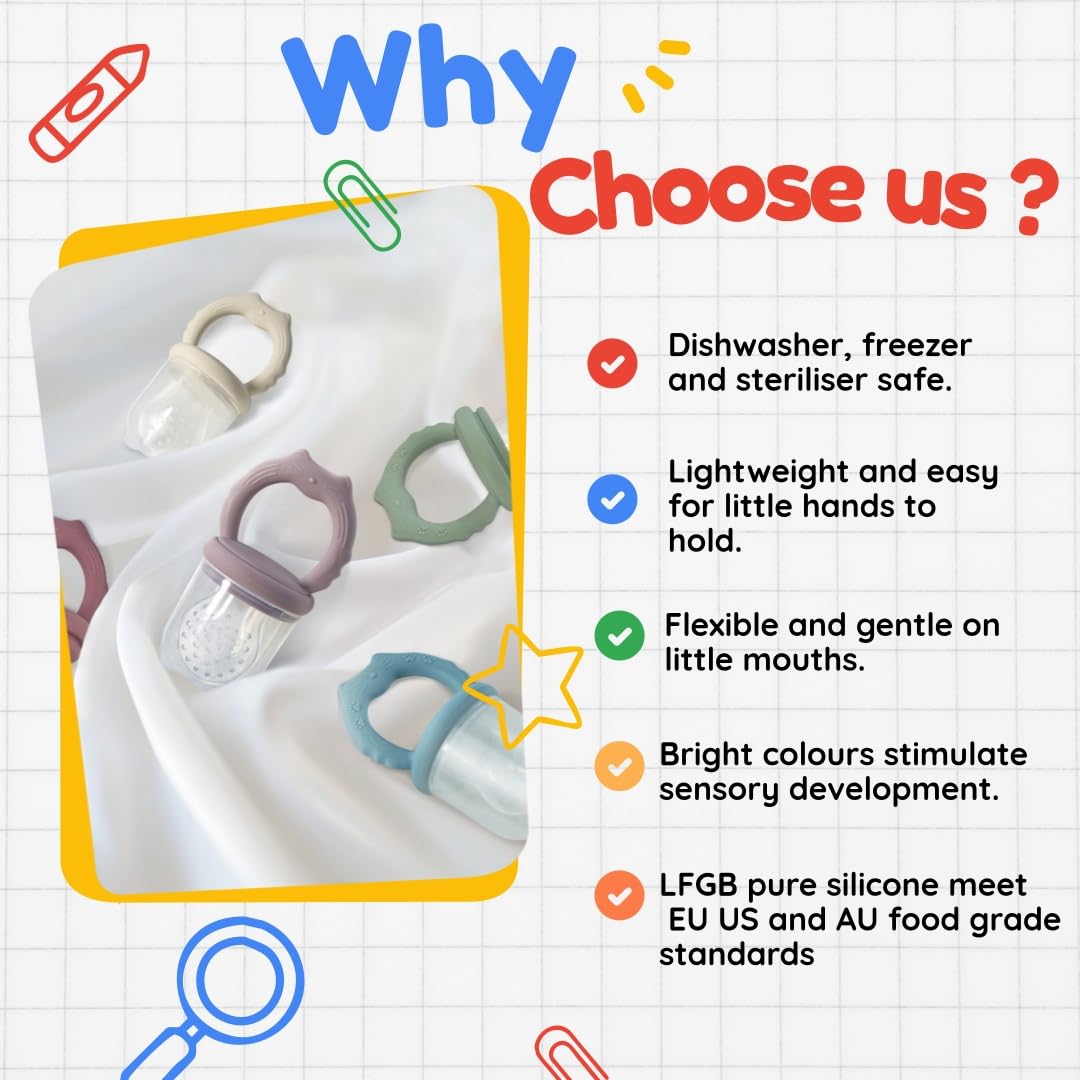 WeSweet Fruchtsauger Baby | Silikon Futterspender für Babynahrung und Gefriertablett für Babynahrung, Milch-Eis am Stiel, zur Linderung des Zahnens von Babys, Schnuller zum Selbstfüttern (Bear Sand)