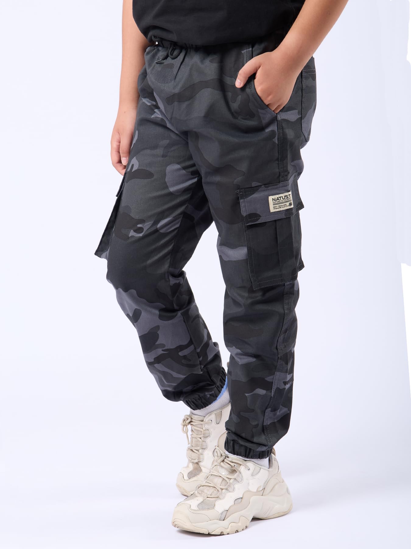 NATUST Jungen Cargohose Kinder Freizeithose mit Elastischem Bund