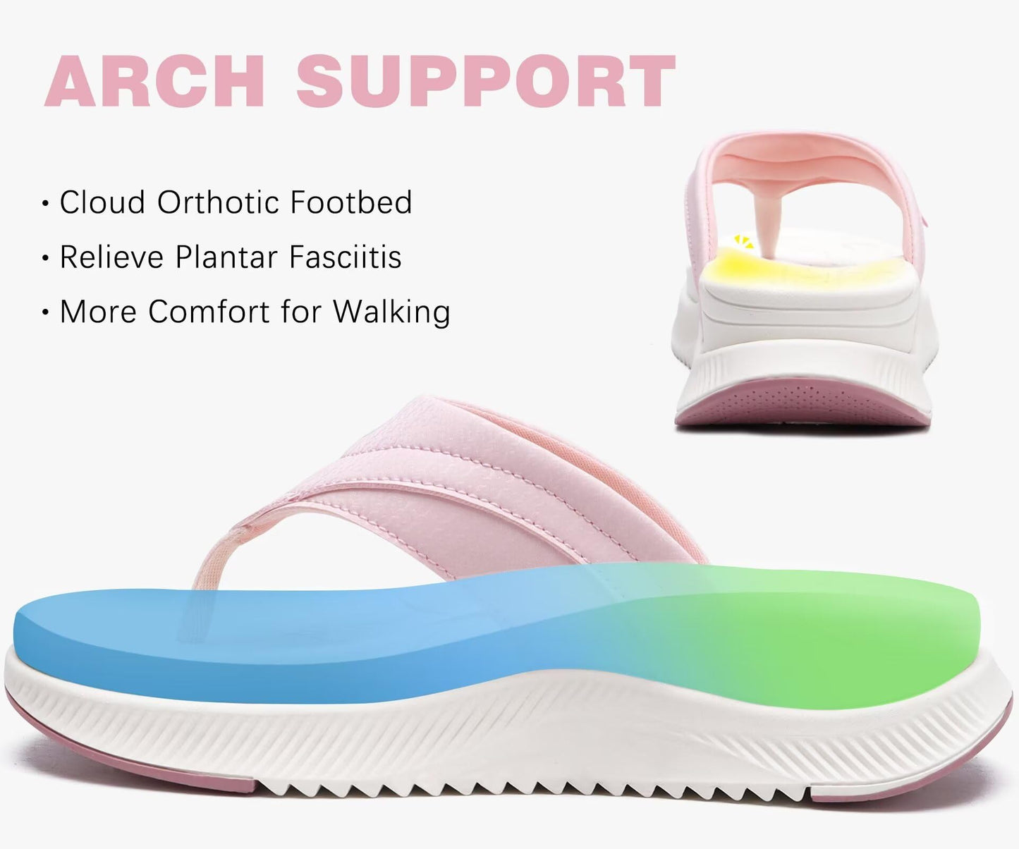ONCAI Damen orthopädische Kissen Flip Flops Erholung Walking Sandalen für Damen mit Arch Support Sommer bequem Slip On Flip Flops für Damen Größe 36-43