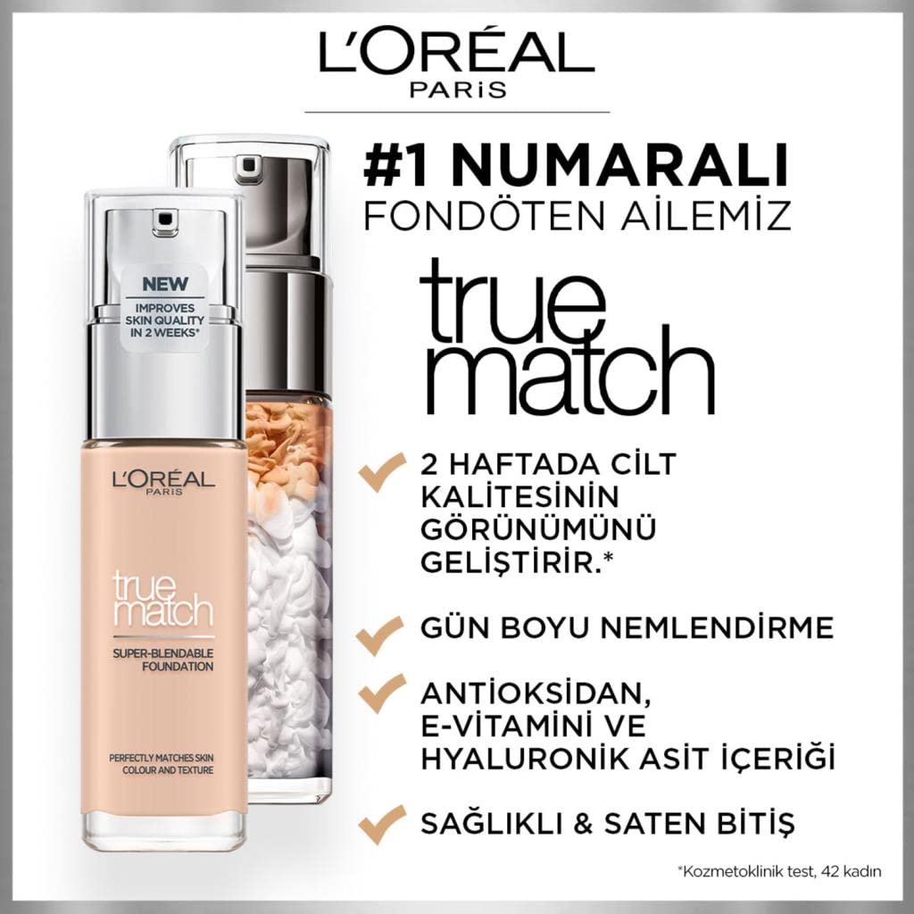 L'Oréal Paris Make up, Flüssige Foundation mit Hyaluron und Aloe Vera, True Match Make-Up, Nr. 5.N Sand, 30 ml