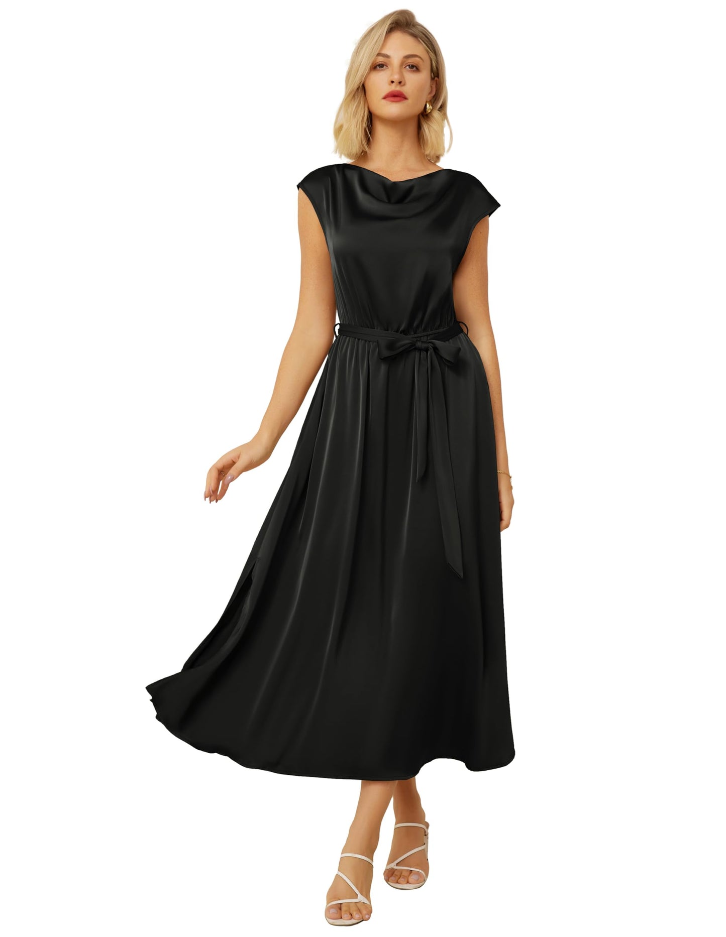 GRACE KARIN Elegantes Damenkleid mit Schalkragen Schmetterlingsärmeln Glatter Sommerstoff für Einen Schicken Abend