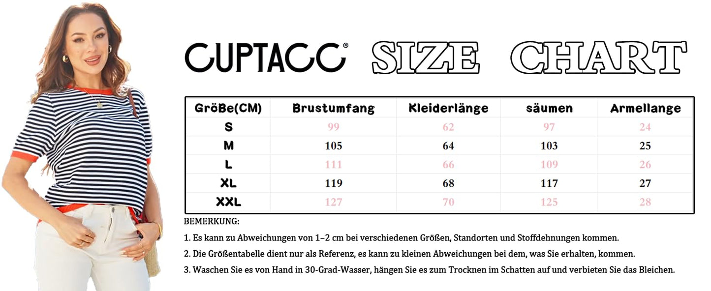 Cuptacc Tshirt Damen Baumwolle Shirt Damen Oberteile Sommer Gestreiftes Rundhals Basic Tops Kurzarm Tunika Damen Blusen Elegant Weiß Schwarz