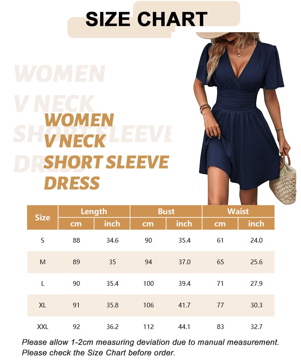 LIAMERHE Damen Elegant Kleid Langarm/Kurze Ärmel V-Ausschnitt Casual Kleider A-Linie Blumenmuster Minikleid Freizeitkleider Sommer Herbst Winter Laternenärmeln Kleid Partykleid