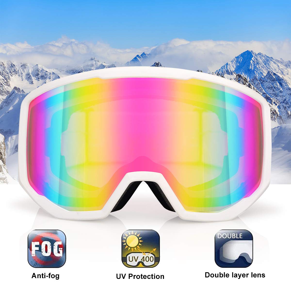 EXP Vision Unisex Ski Goggles, OTG for Men and Women, Snowboard Goggles, Snow Goggles, 100% UV Protection Ski Goggles for Glasses Wearers, Anti-Fog Snowboard Goggles, Ski Goggles
