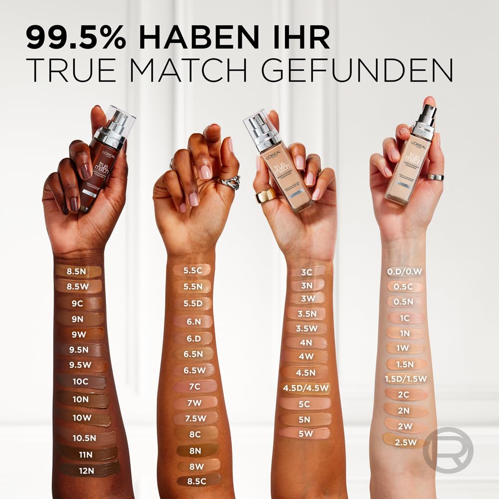 L'Oréal Paris Make up, Flüssige Foundation mit Hyaluron und Aloe Vera, True Match Make-Up, Nr. 5.N Sand, 30 ml