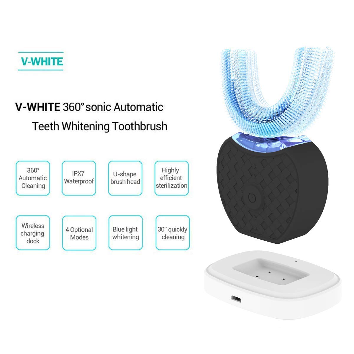 Automatic Ultrasonic Toothbrush for Adults 360° Electric Toothbrush 45 Inch Automatic Timer Wireless Charging Washable Travel Home Dual Use (Black, 1)