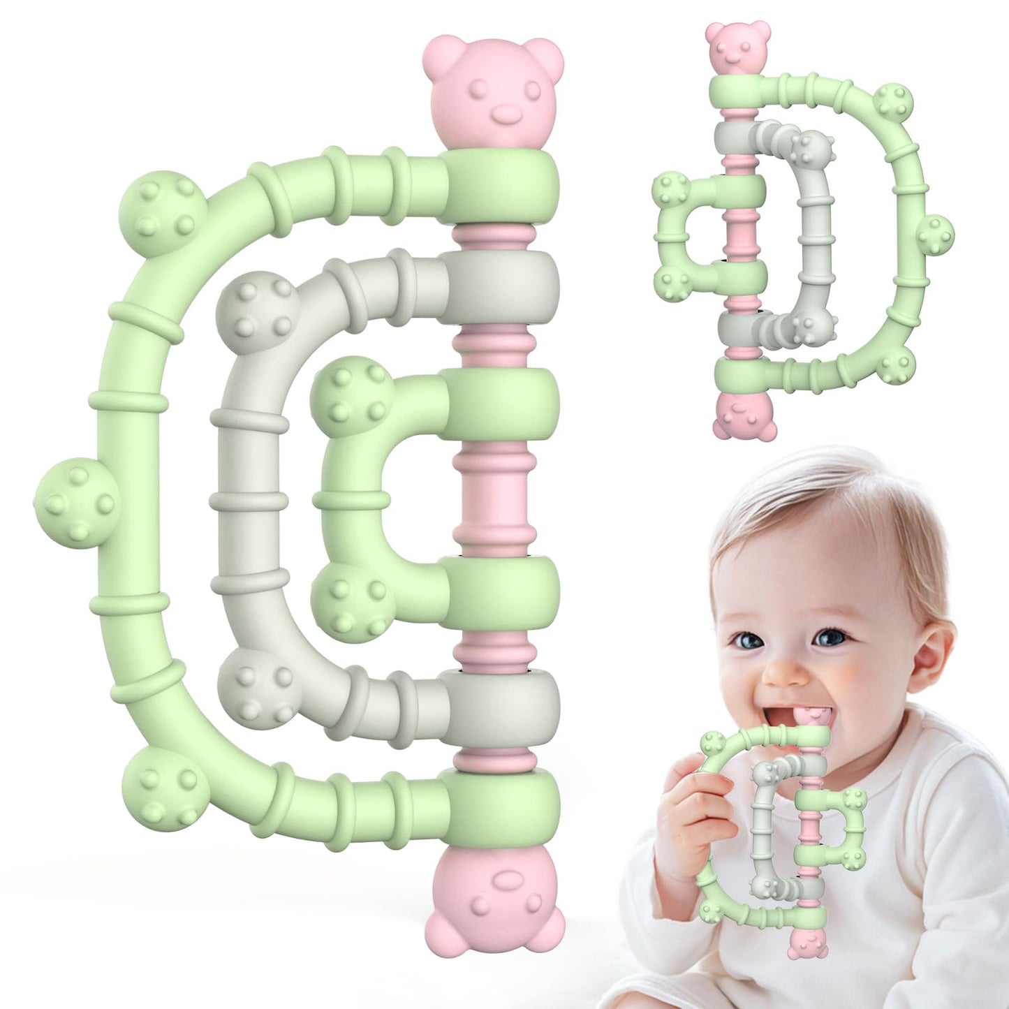 Zahnen Beißringe Spielzeug für Babys 0-6-12 Monate Geschenke, Fernbedienung Baby Zahnungshilfe für 3 6 9 Monate Kleinkind Autismus, Lebensmittelqualität Silikon Badespielzeug, Schwarz