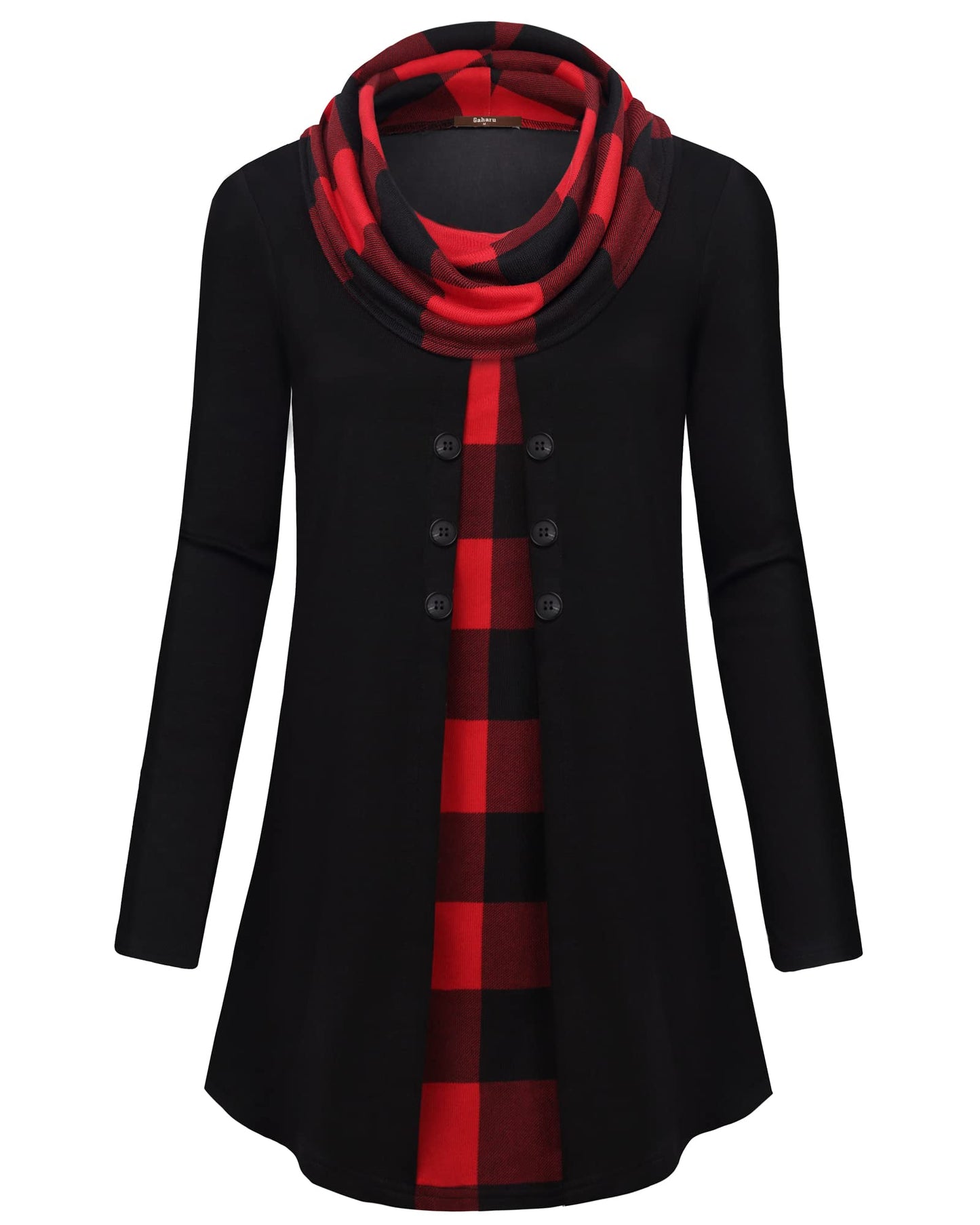 Gaharu Damen Tunika Langarm Elegant Pullover Lang Sweatshirt Schalkragen Patchwork Pulli