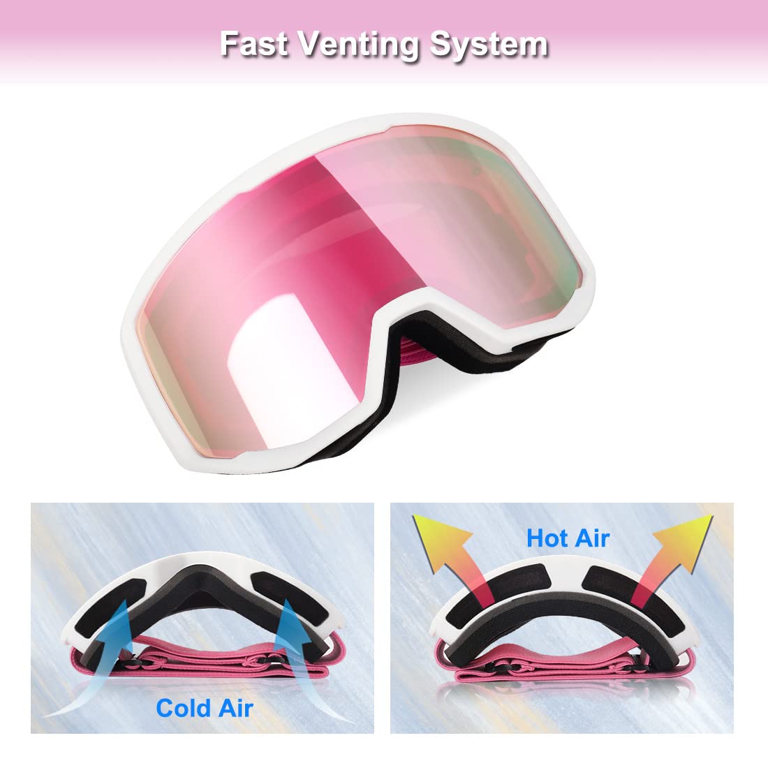 EXP Vision Unisex Ski Goggles, OTG for Men and Women, Snowboard Goggles, Snow Goggles, 100% UV Protection Ski Goggles for Glasses Wearers, Anti-Fog Snowboard Goggles, Ski Goggles