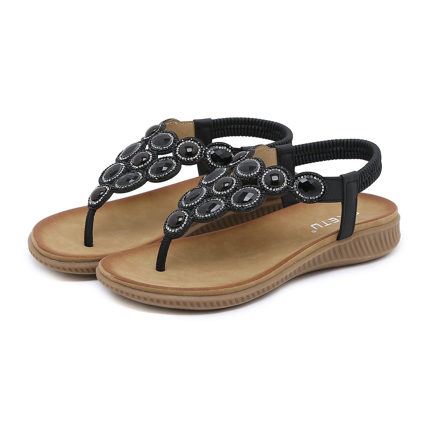 Meik Mangni Damen Sandalen Sommer Bohemian Flache Zehentrenner Strass Sandaletten Strand Schuhe Plattform Flip Flops Gr.36-42