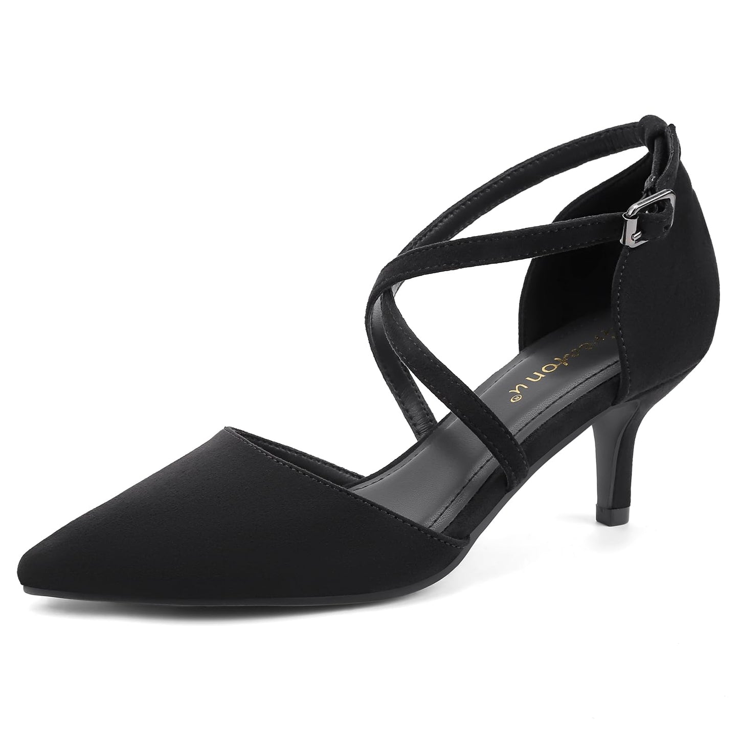Greatonu Women's Pointed Toe Court Shoes with Ankle Strap and Kitten Heel