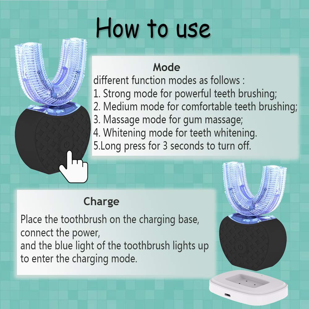 Automatic Ultrasonic Toothbrush for Adults 360° Electric Toothbrush 45 Inch Automatic Timer Wireless Charging Washable Travel Home Dual Use (Black, 1)