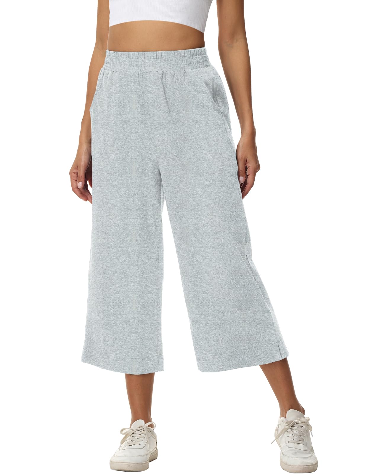 Damen 3/4 Culotte Hose leicht Sommerhose aus Baumwolle Jogginghose mit Taschen
