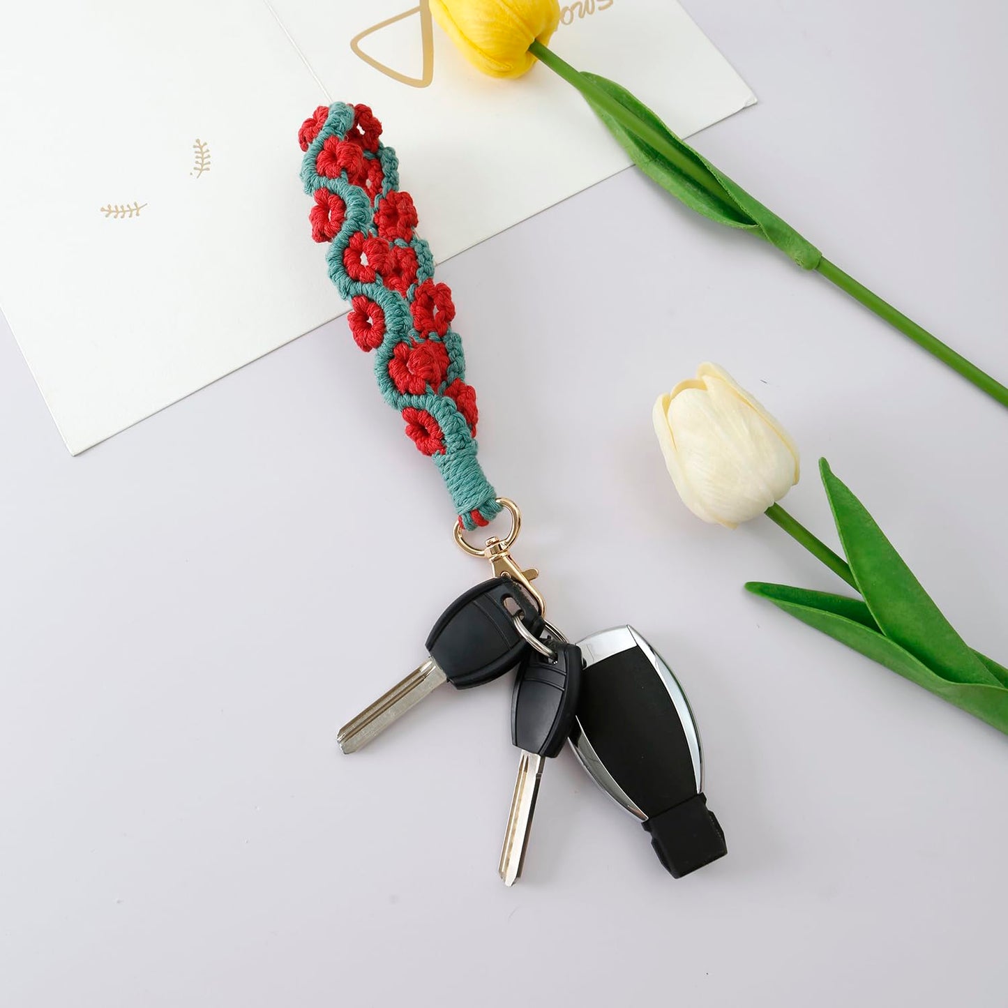 AOKSUNOVA Key Ring Band Macrame Lanyard Short Key Pendant Girls Gift for Women
