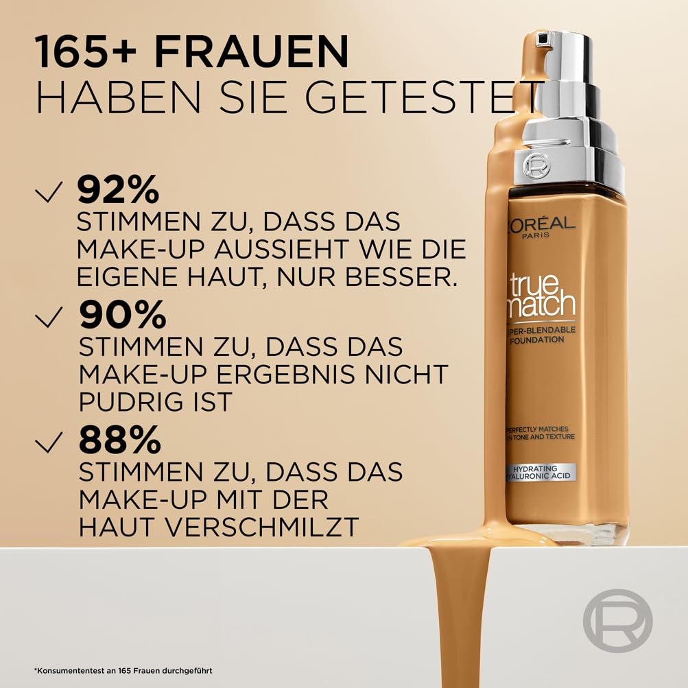 L'Oréal Paris Make up, Flüssige Foundation mit Hyaluron und Aloe Vera, True Match Make-Up, Nr. 5.N Sand, 30 ml