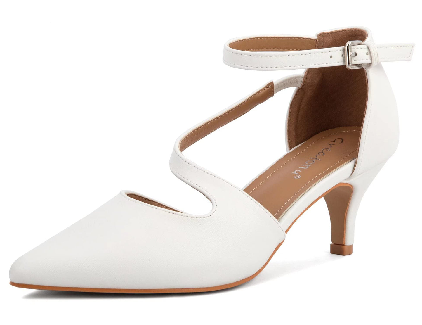 Greatonu Women's Pointed Toe Court Shoes with Ankle Strap and Kitten Heel