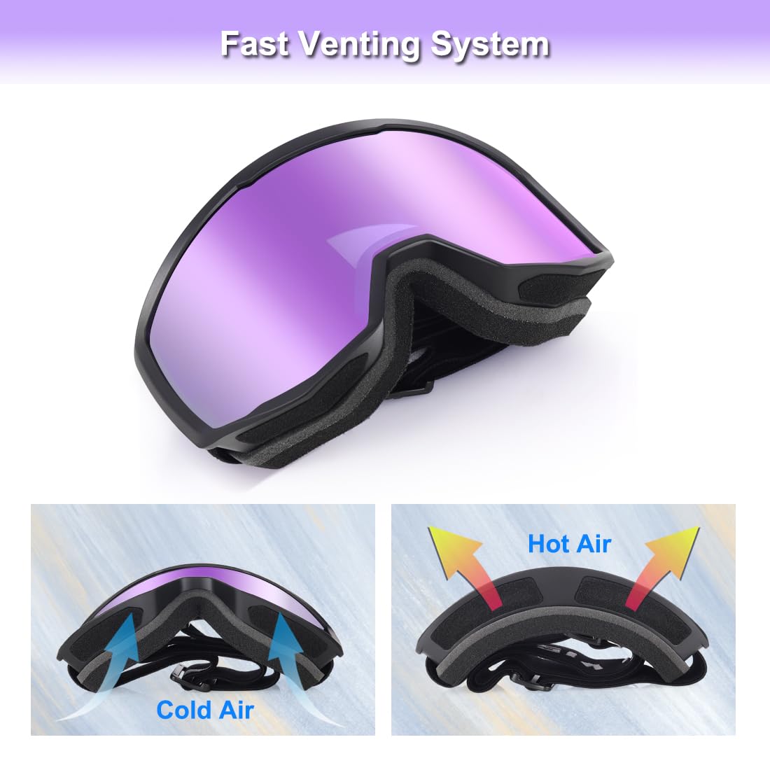 EXP Vision Unisex Ski Goggles, OTG for Men and Women, Snowboard Goggles, Snow Goggles, 100% UV Protection Ski Goggles for Glasses Wearers, Anti-Fog Snowboard Goggles, Ski Goggles