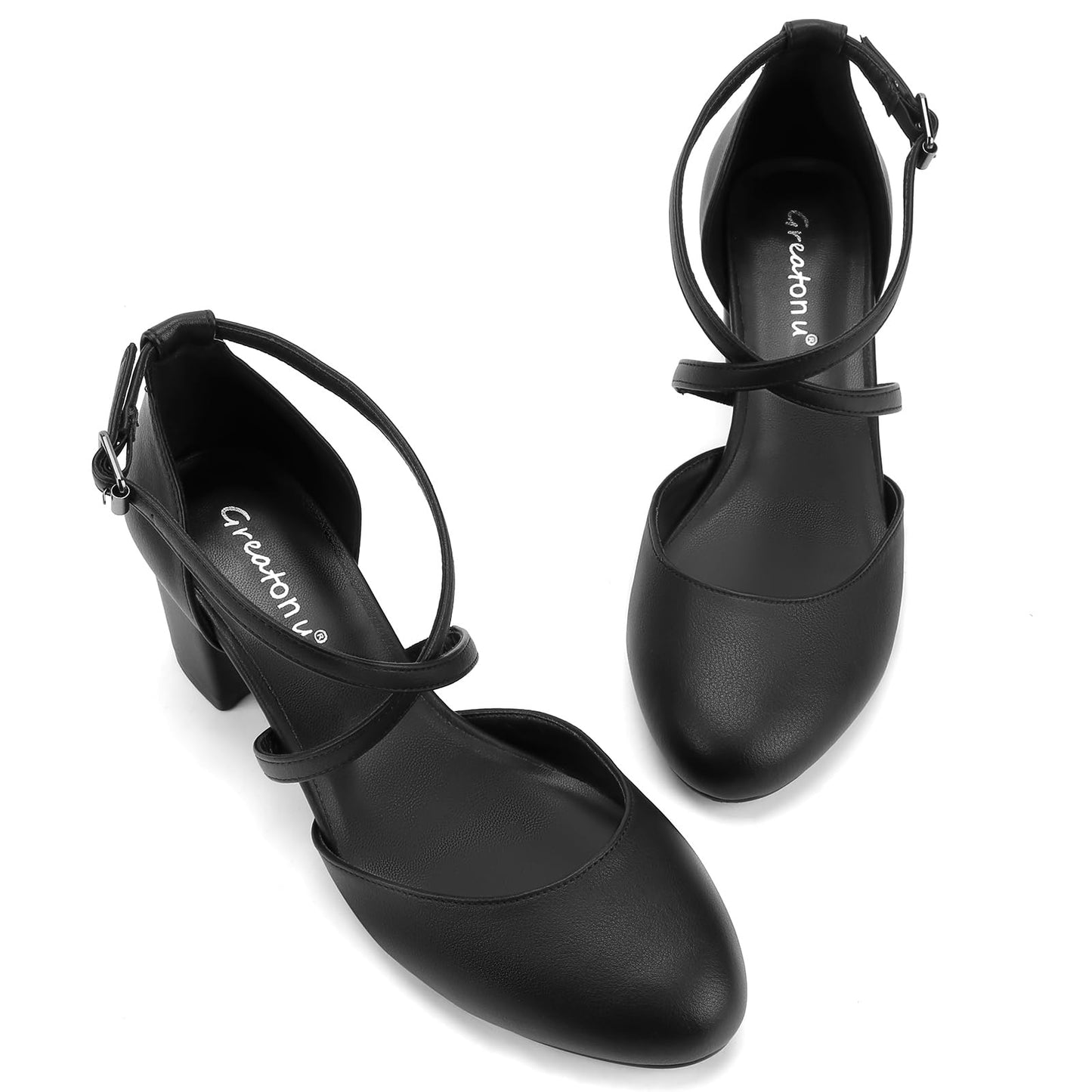 Greatonu Damen Pumps Riemchenpumps Spangenpumps Sandale mit Kreuz Knöchelriemen Blockabsatz Geschlossener Spitze Glitzer Pumps - Perfekt für Hochzeiten und Partys