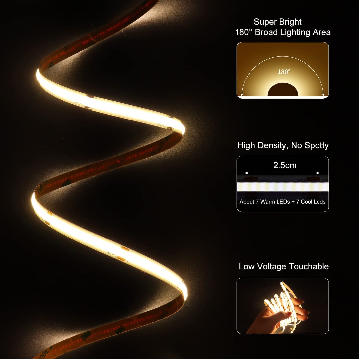 BUNACET COB RGB LED Strip 6M 24V Dimmbar, LED Streifen 3456 LEDs, Leiste Band Stripes Lichtband mit Netzteil RF Fernbedienung & APP Bluetooth für Küche Schlafzimmer Deko