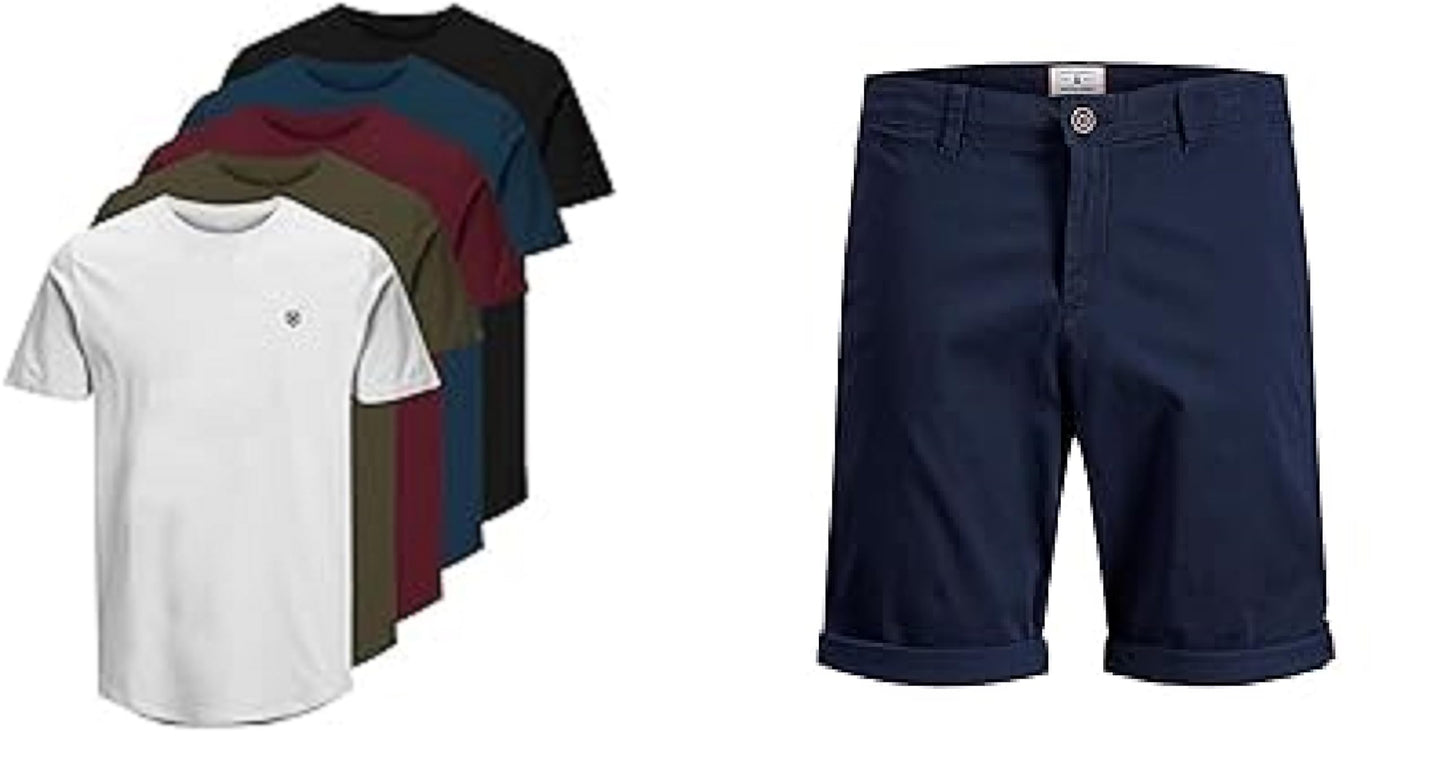 JACK & JONES Herren Rundhals T-Shirt JPRBLABRODY - Regular Fit 5er Pack XS S M L XL XXL 100% Baumwolle