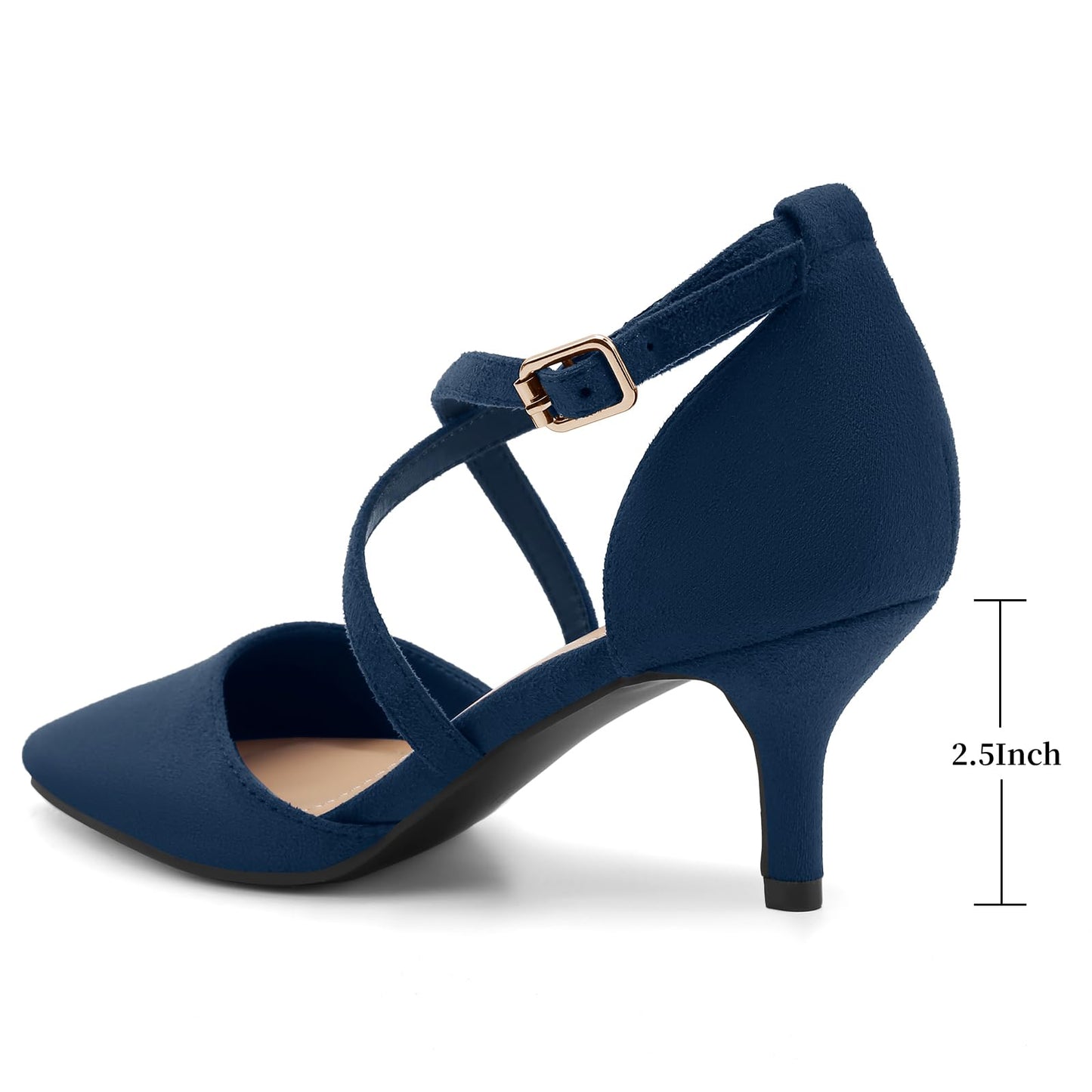 Greatonu Women's Pointed Toe Court Shoes with Ankle Strap and Kitten Heel