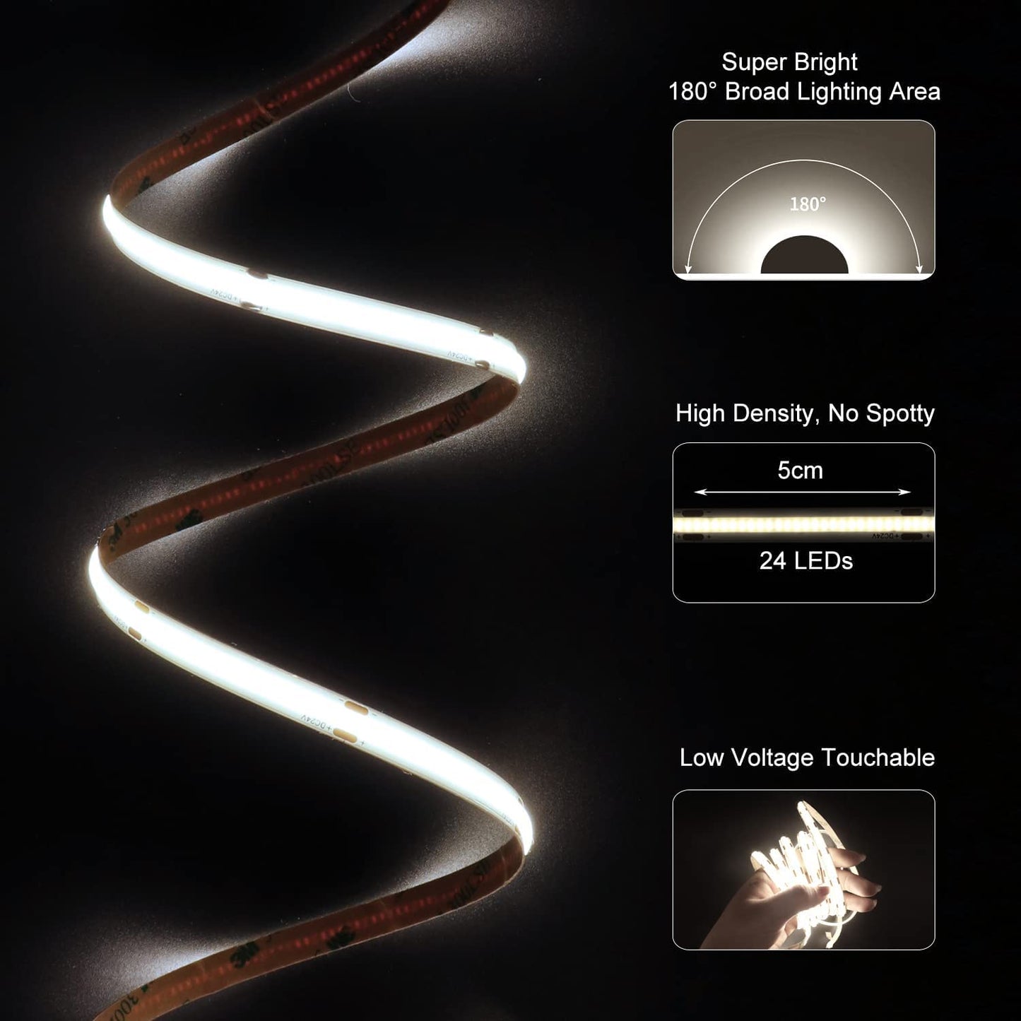 BUNACET COB RGB LED Strip 6M 24V Dimmbar, LED Streifen 3456 LEDs, Leiste Band Stripes Lichtband mit Netzteil RF Fernbedienung & APP Bluetooth für Küche Schlafzimmer Deko