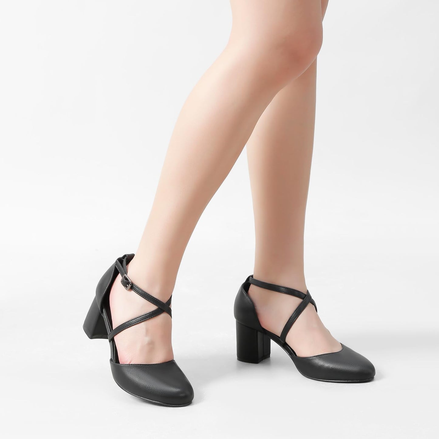 Greatonu Damen Pumps Riemchenpumps Spangenpumps Sandale mit Kreuz Knöchelriemen Blockabsatz Geschlossener Spitze Glitzer Pumps - Perfekt für Hochzeiten und Partys
